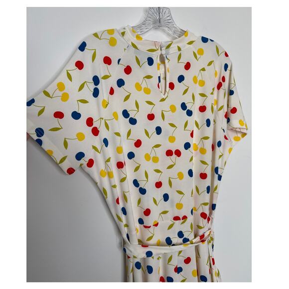 ModCloth Cherry Print retro swing Fit & Flare Dress mock neck & belt XL - Picture 11 of 16